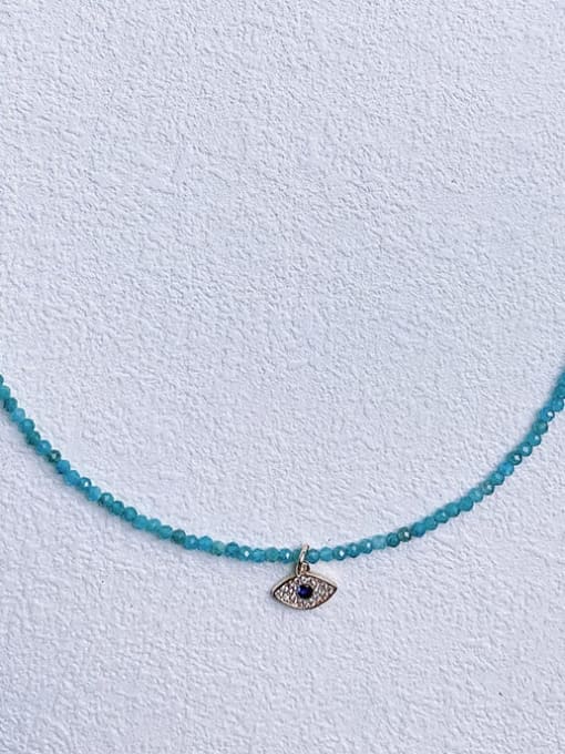 +Eye pendant N-DIY-0018 Blue Apatite Chain Evil Eye Pendant Hip Hop Handmade Beaded Necklace