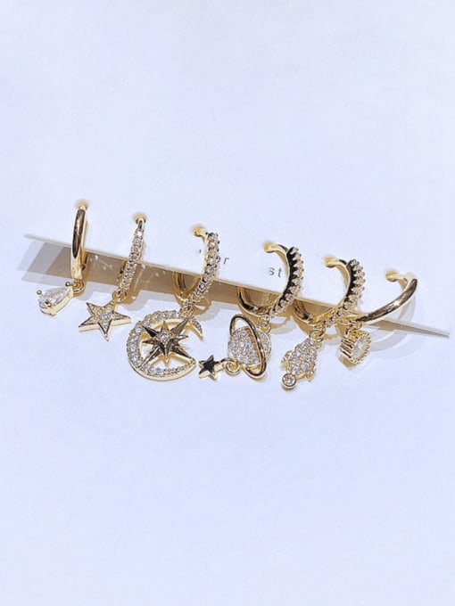 Ming Brass Cubic Zirconia Star Cute Huggie Earring Set 2