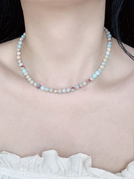 Scarlet White N-STPE-0009  Natural Gemstone Crystal Beads Chain Handmade Beaded Necklace 1