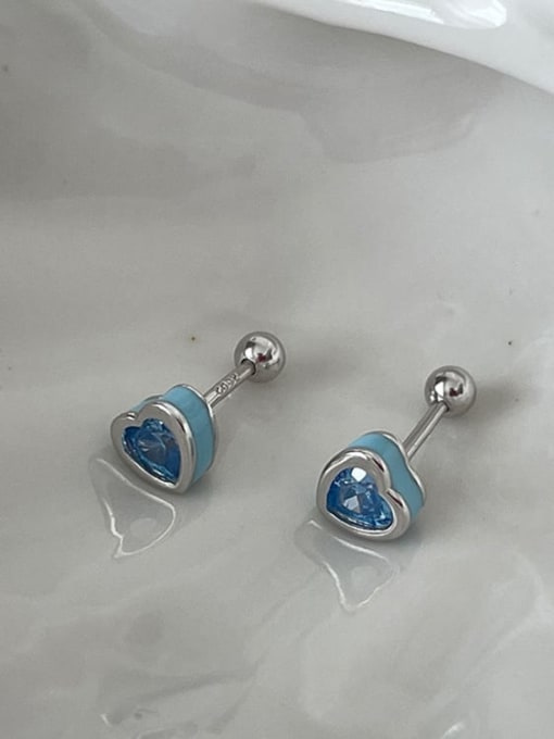 Blue Dropping Oil Alloy Cubic Zirconia Heart Dainty Stud Earring
