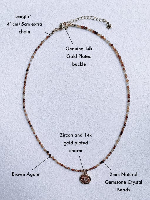 Scarlet White N-DIY-0016 Brown Agate Chain Flower  Pendant Vintage Handmade Beaded Necklace 1