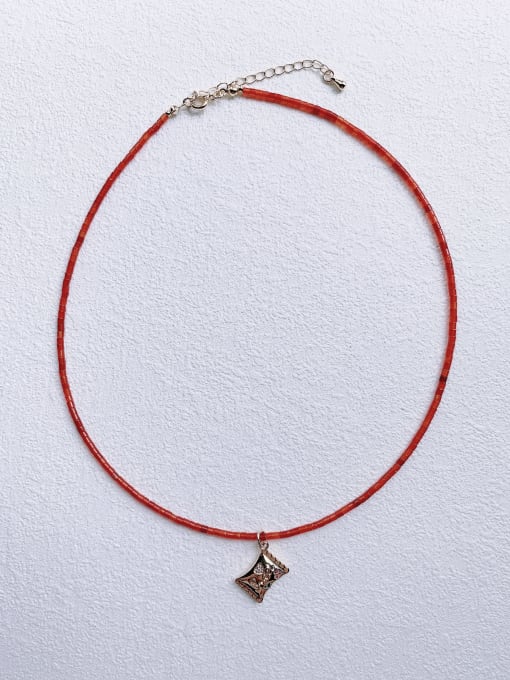 Scarlet White N-DIY-008 Brass Red Garnet Chain Geometric Pendant Bohemia Handmade Beaded Necklace 2