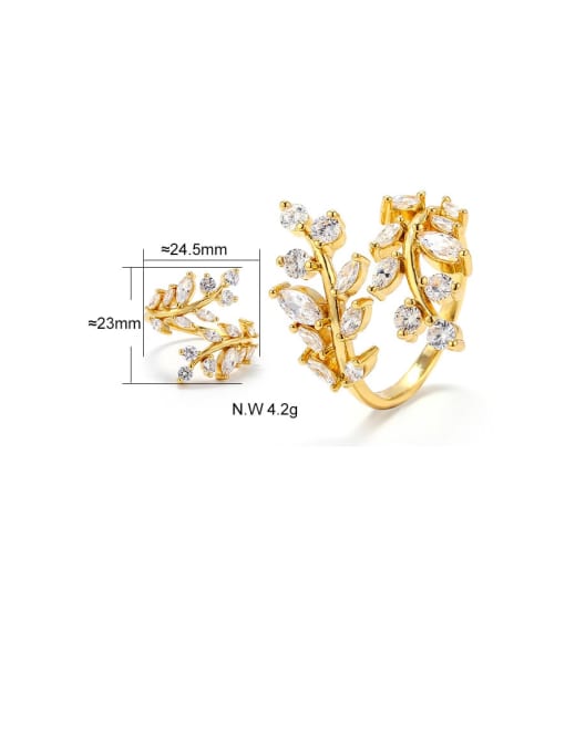 XYZ Brass Cubic Zirconia Leaf Minimalist Band Ring 1