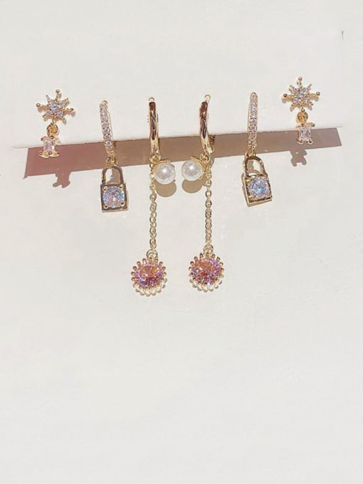 Ming Brass Cubic Zirconia Cute Simple Star Tassel Set Stud Earring 0