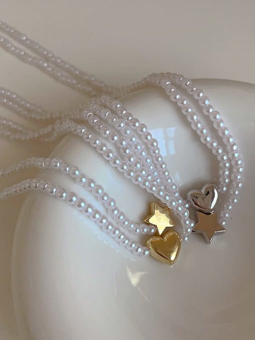 LM Alloy Imitation Pearl Heart Dainty Beaded Necklace 1
