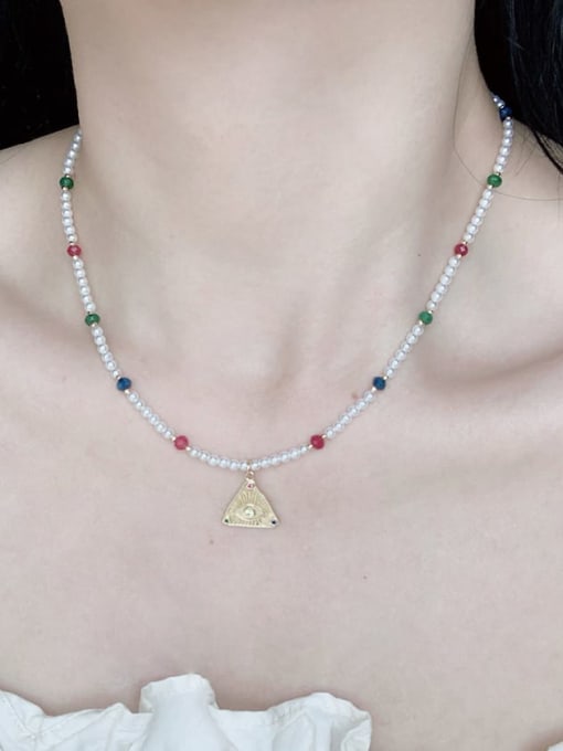 Scarlet White N-STPD-0002 Natural Round Shell Beads Chain Evil Eye Pendant Handmade  Beaded Necklace 1