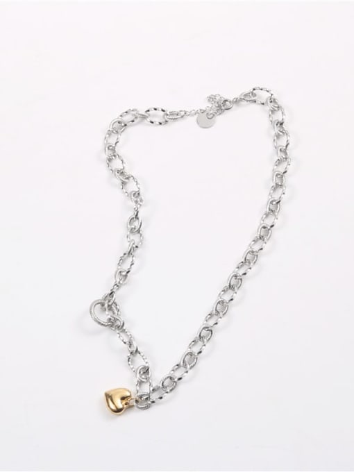 LM Titanium Steel Chain and Gold Heart Choker Necklace