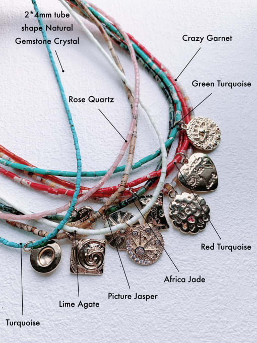 Scarlet White Brass Gemstone Crystal Chain Multi Color Heart Bohemia handmade Beaded Necklace 2