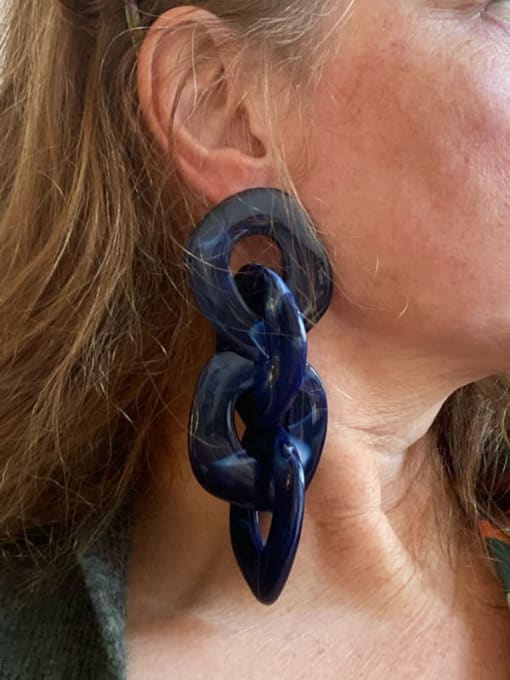 Stone Blue Geometric Statement Drop resin Earring