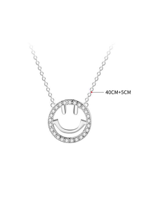 LM 925 Sterling Silver Cubic Zirconia Smiley Minimalist Necklace 1