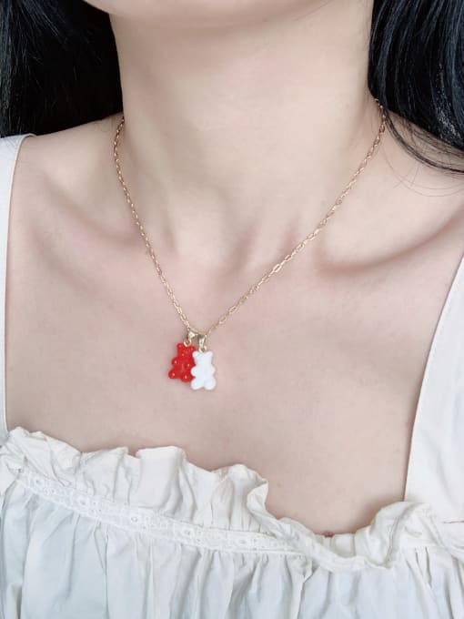 Scarlet White EAR-0009 Brass  Chain Rasinic Bear Pendant Cute Handmade Beaded Necklace 1