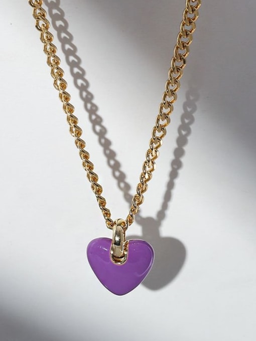 Necklace Brass Pink Bold Heart Necklace