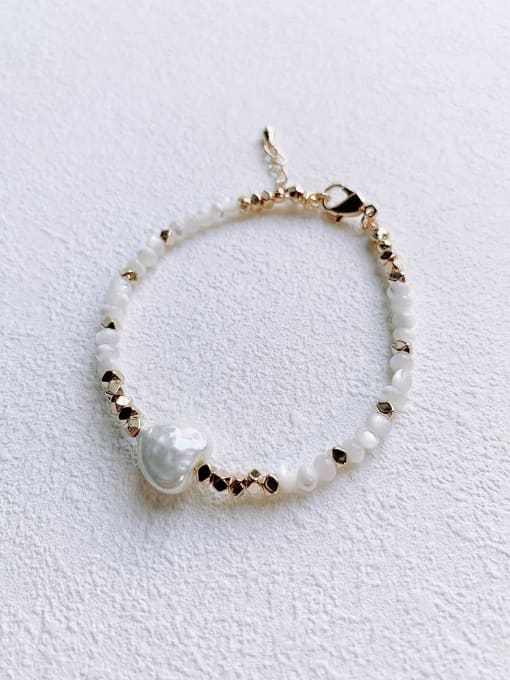 gold Natural Round Shell Beads Chain Handmade Beaded Bracelet