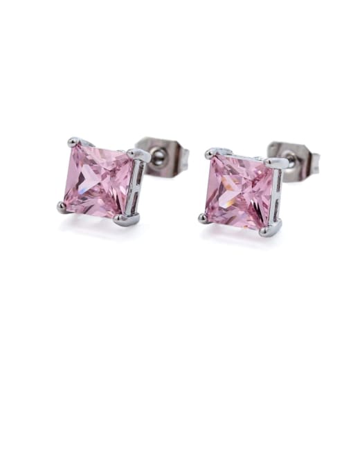6*6 SQUARE Pink - Platinum Brass Cubic Zirconia Square Minimalist Stud Earring