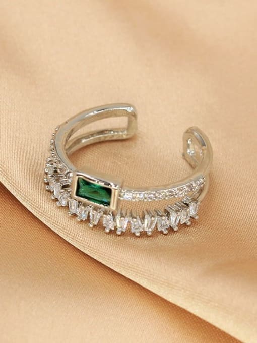 silver Brass Cubic Zirconia Green Stone Trend Ring