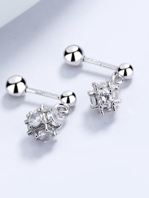 White diamond 6MM 925 Sterling Silver Cubic Zirconia Geometric Dainty Drop Earring