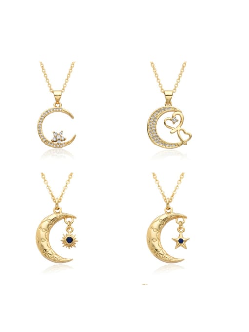LM Brass Cubic Zirconia Moon Dainty Necklace 0