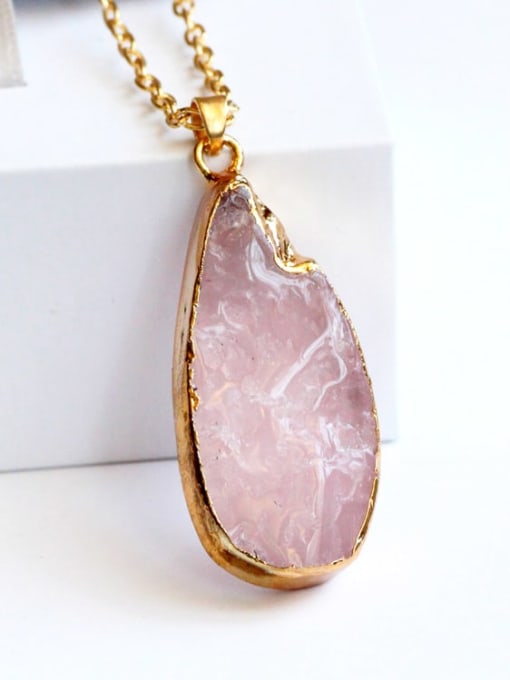 gold Plated Alloy Rose Quartz Pink Height:4cm ,Width:2cm Necklace