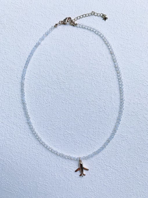 Scarlet White N-DIY-0031 Natural Gemstone Crystal Beads Chain Airplane Pendant Handmade Beaded Necklace 0