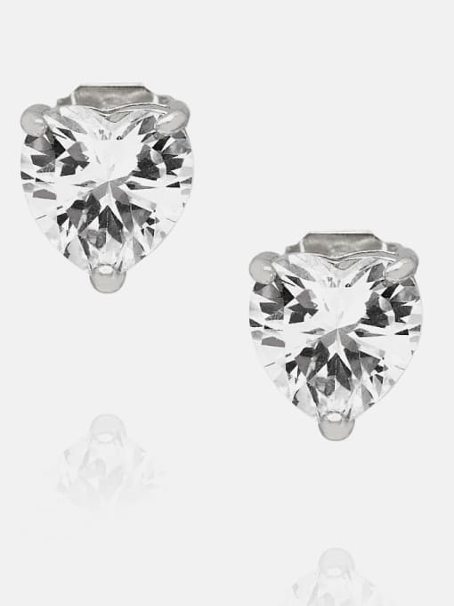 8*8 platinum white zirconium Brass Cubic Zirconia Heart Minimalist Stud Earring