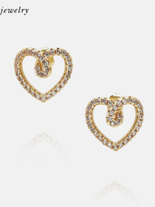 Gold white zirconium Brass Cubic Zirconia Heart Minimalist Stud Earring