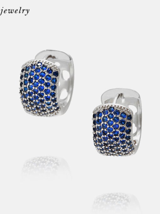 Platinum blue zirconium Brass Cubic Zirconia Geometric Vintage Huggie Earring
