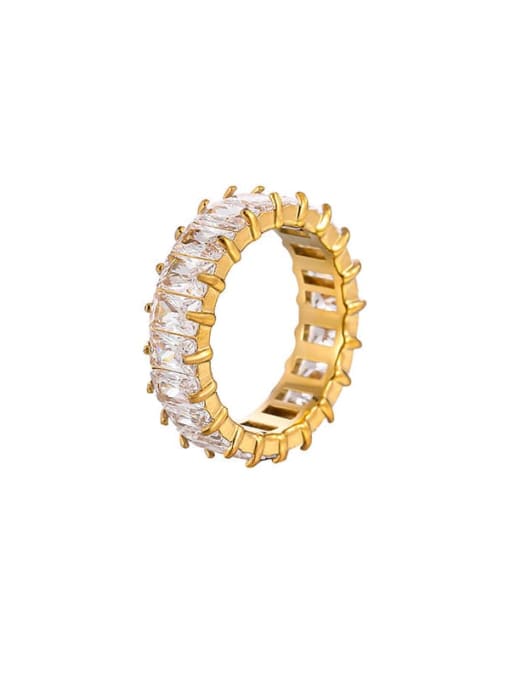 Golden +white Titanium Steel Cubic Zirconia Geometric Luxury Band Ring