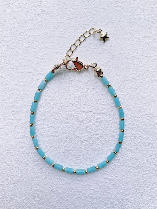 blue Natural  Gemstone Crystal Beads Chain+Handmade Beaded Bracelet
