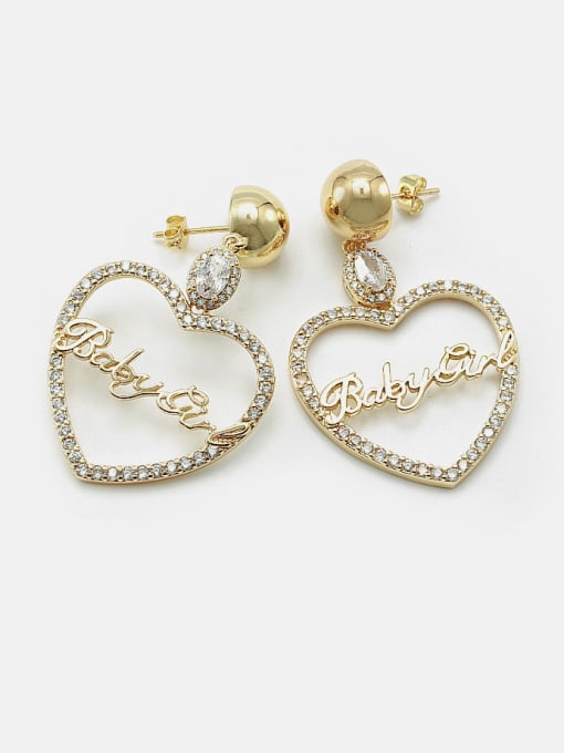 Gold white zirconium Brass Cubic Zirconia Heart Minimalist Drop Earring