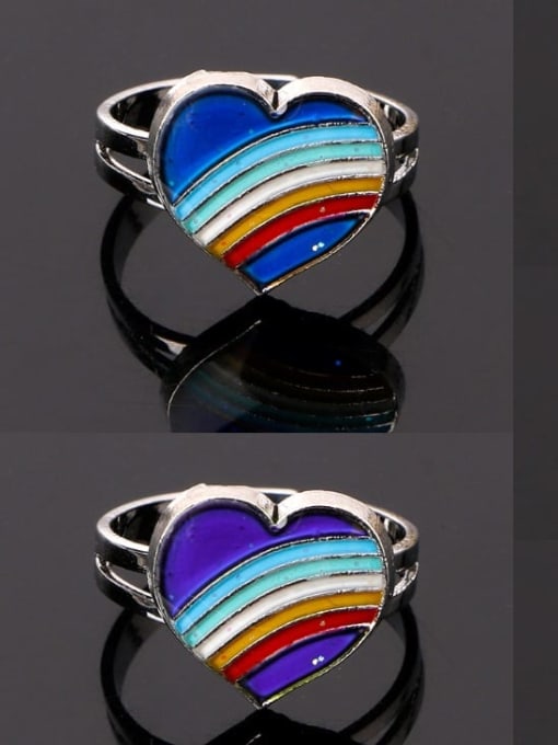 Rainbow Peach Heart Alloy Icon Cute Band Ring