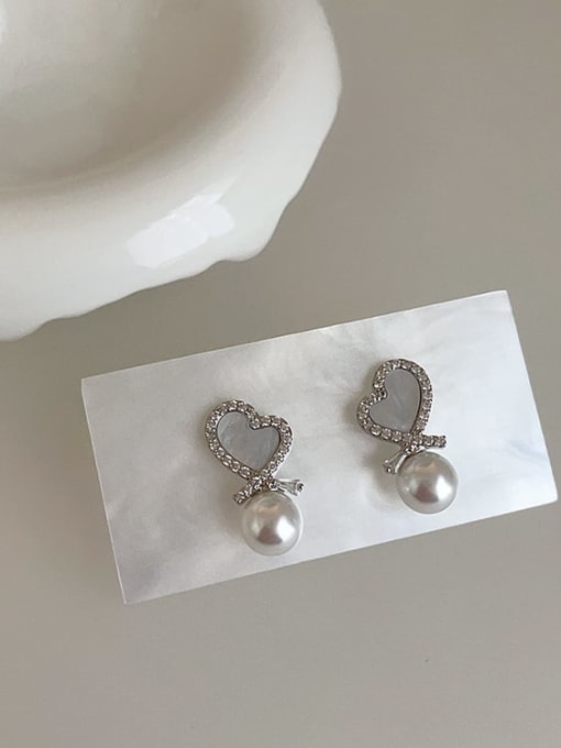 Steel colored earrings Alloy Imitation Pearl Heart Dainty Stud Earring