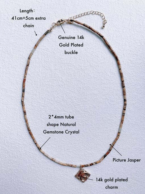 Scarlet White Brass Picture Jasper Chain Geometric Pendant Hip Hop Handmade Beaded Necklace 3