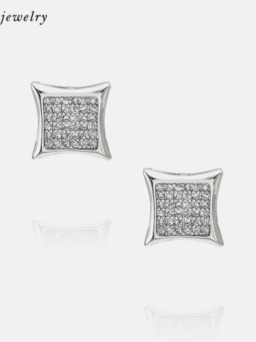 Platinum white zirconium Brass Cubic Zirconia Square Minimalist Stud Earring