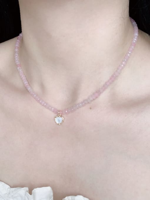 Scarlet White N-DIY-006  Natural Gemstone Crystal   Chain Heart  Pendnat Minimalist  handmade  Beaded Necklace 1