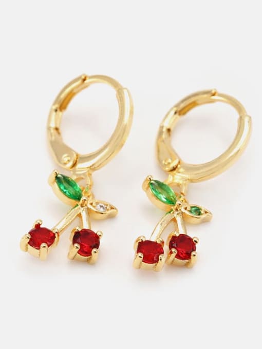 Golden Brass Cubic Zirconia Friut Cute Huggie Earring