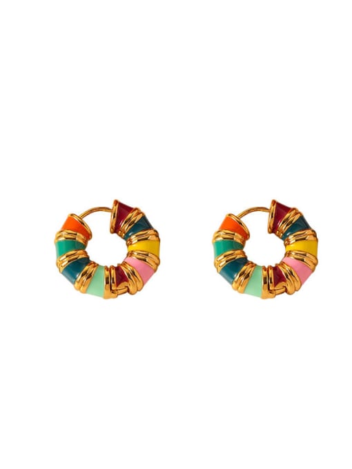 LM Brass multiple color Enamel Geometric Artisan Stud Earring