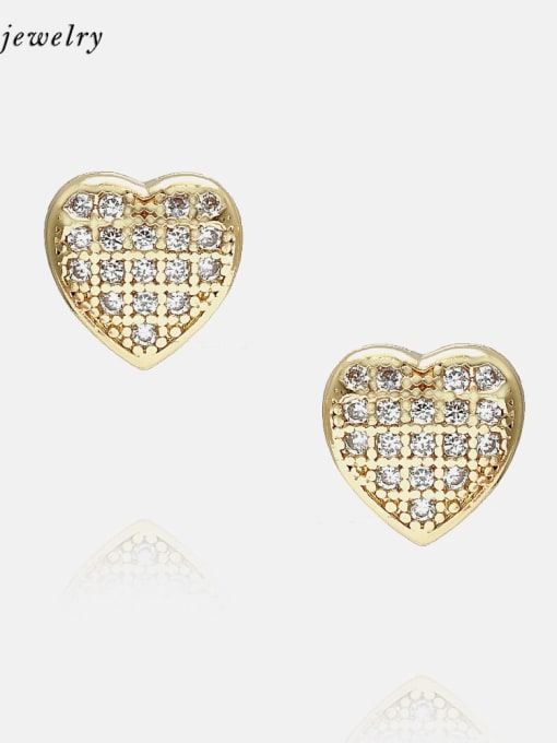 Gold small white zirconium Brass Cubic Zirconia Heart Minimalist Stud Earring