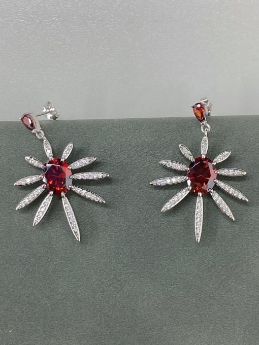 LM 925 Sterling Silver Cubic Zirconia Red Cluster Earring 0