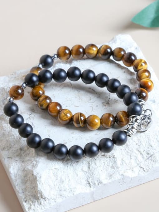 Frosted black stone magnets attract love Alloy Tiger Eye Heart Magnetic attraction Minimalist Handmade Beaded Bracelet