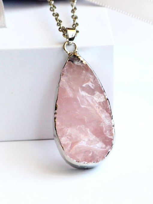 White Gold Plated Alloy Rose Quartz Pink Height:4cm ,Width:2cm Necklace