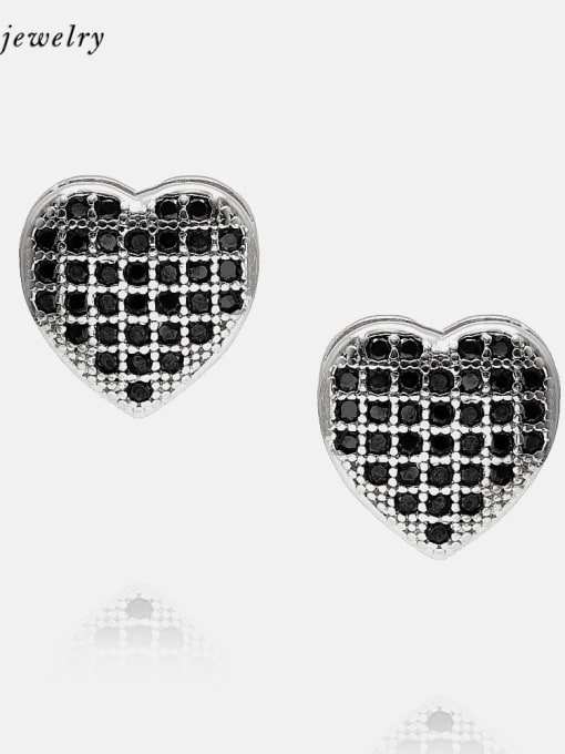 Platinum black zirconium Brass Cubic Zirconia Heart Minimalist Stud Earring