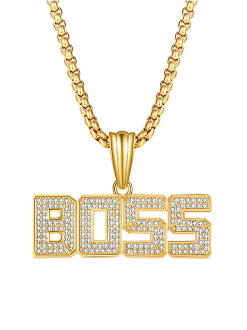 Gold Plated Alloy Rhinestone White Letter Dainty boss Necklace