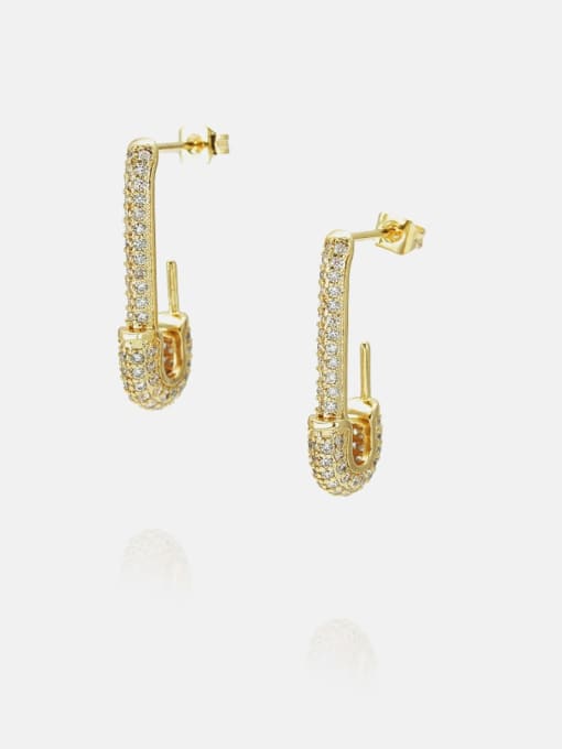 Gold white zirconium Brass Cubic Zirconia Irregular Vintage Huggie Earring