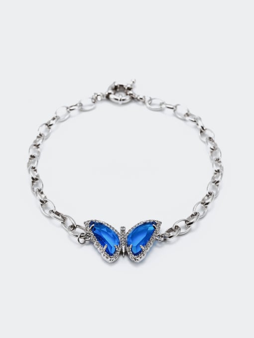 XYZ Brass Glass Stone Butterfly Cute Link Bracelet 0