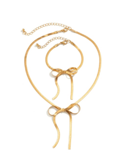 01 Golden Set R4818 Alloy Bowknot Tassel Minimalist Threader Earring