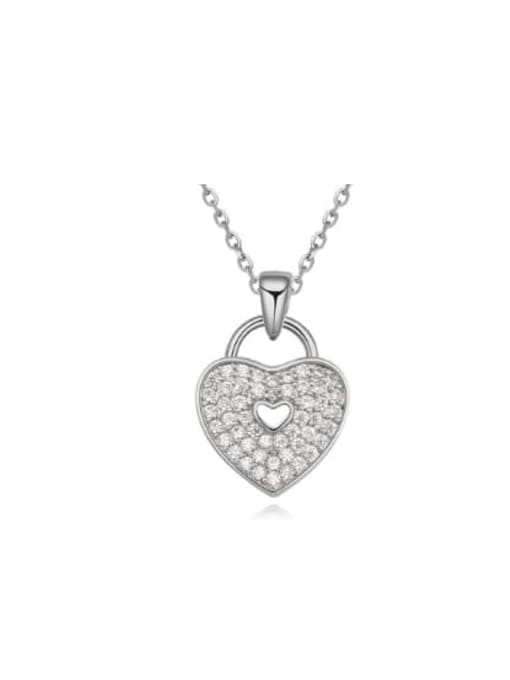 18K White Gold Plated Copper Cubic Zirconia White Heart Trend Necklace