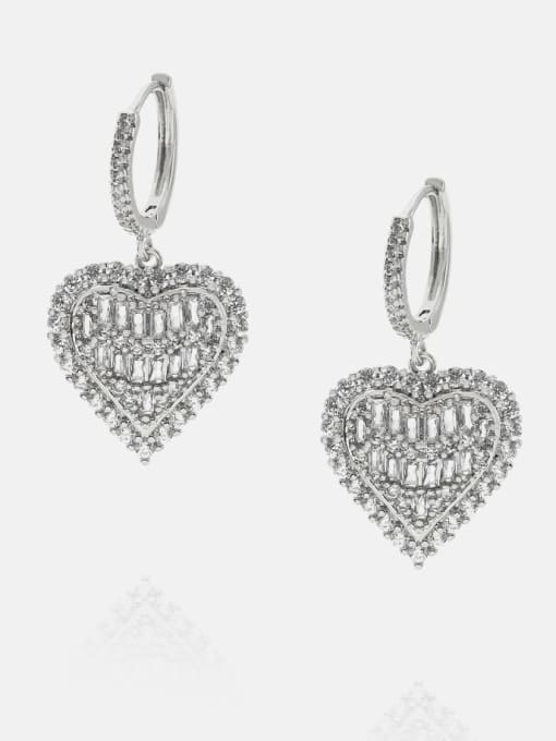 platinum Brass Cubic Zirconia Heart Dainty Huggie Earring