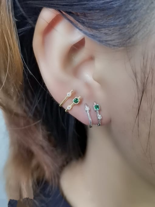LM 925 Sterling Silver Emerald Green Geometric Clip Earring 1
