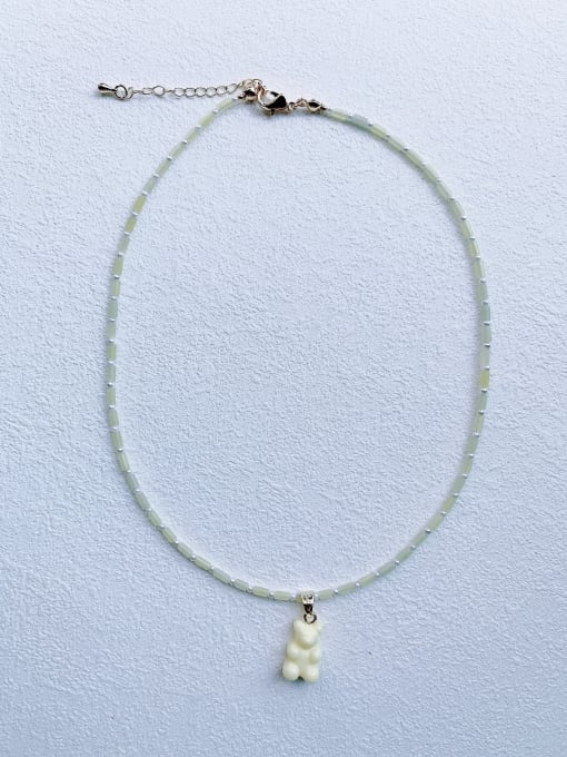 Scarlet White N-BEAR-006 Natural Stone Chain Bear Pendant Cute Handmade Beaded Necklace 2