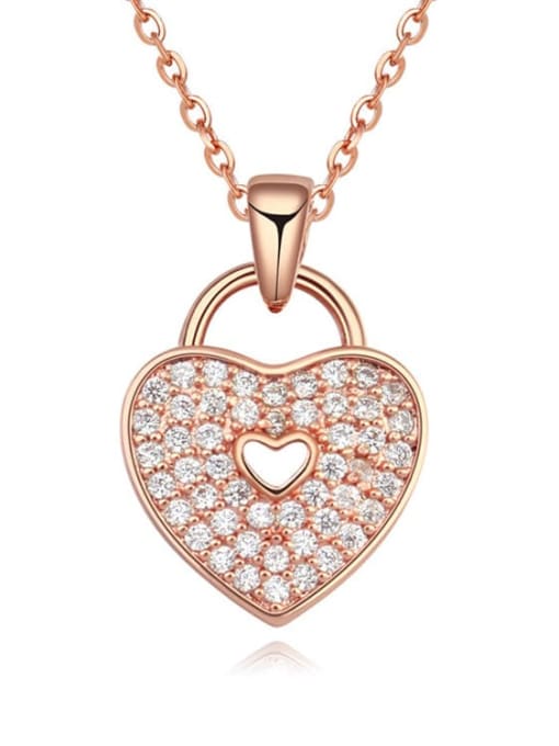 18K Rose Gold Plated Copper Cubic Zirconia White Heart Trend Necklace